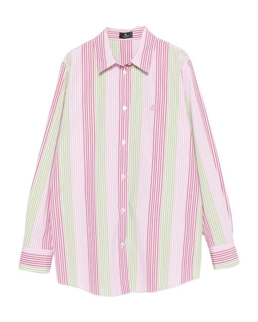 Etro Pink Striped-Pattern Long-Sleeve Shirt