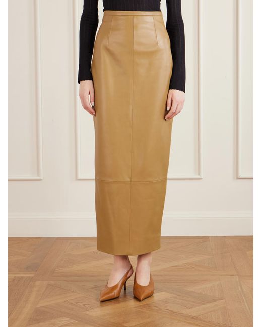 Khaite Natural Winton Patchwork Leather Midi Skirt