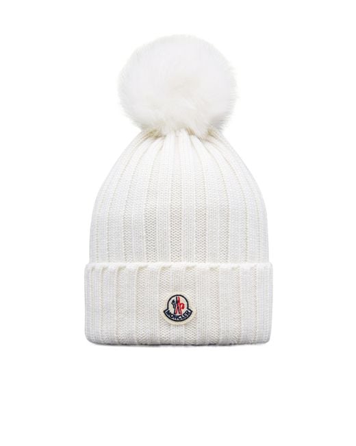 Moncler White Pom Pom Embellished Beanie