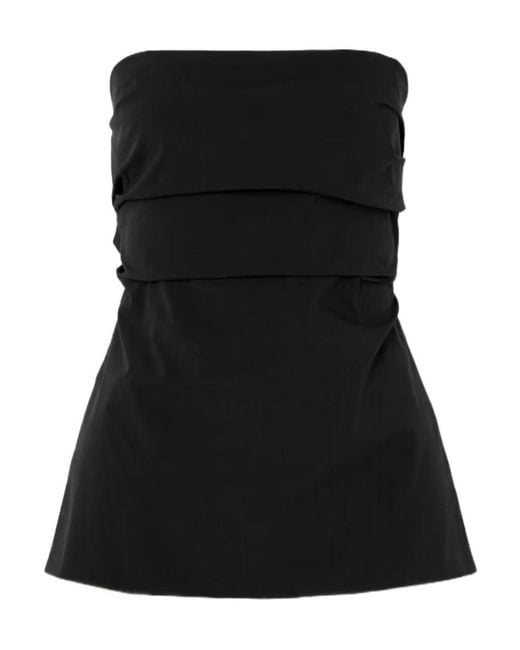 St. Agni Black Bandeau Tie-Back Pleated Cotton-Blend Top