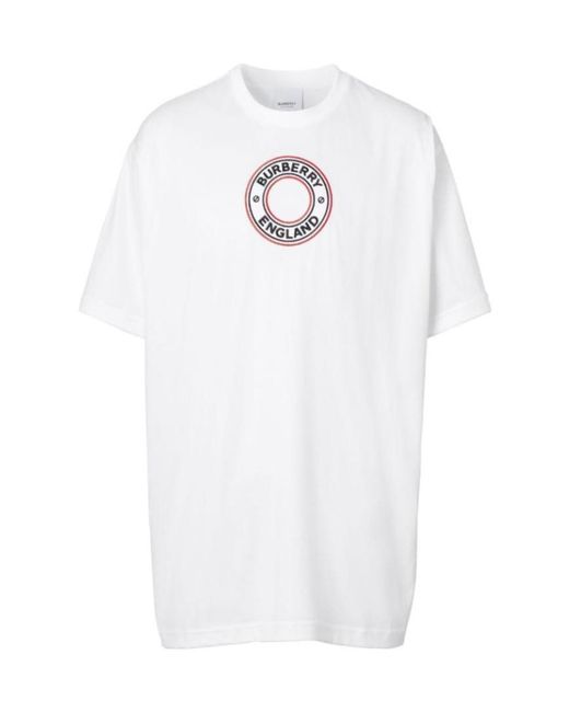 Burberry White Embroidered Logo Oversized T-Shirt for men