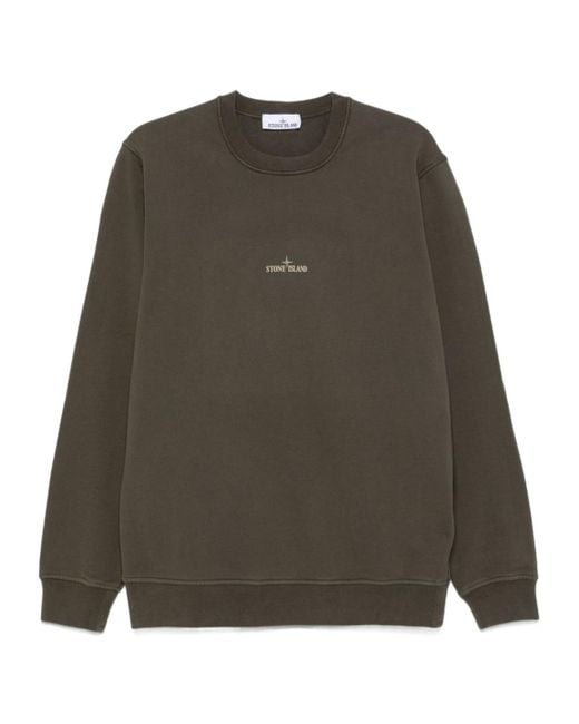 Stone Island Green Logo-Printed Crewneck Sweatshirt for men