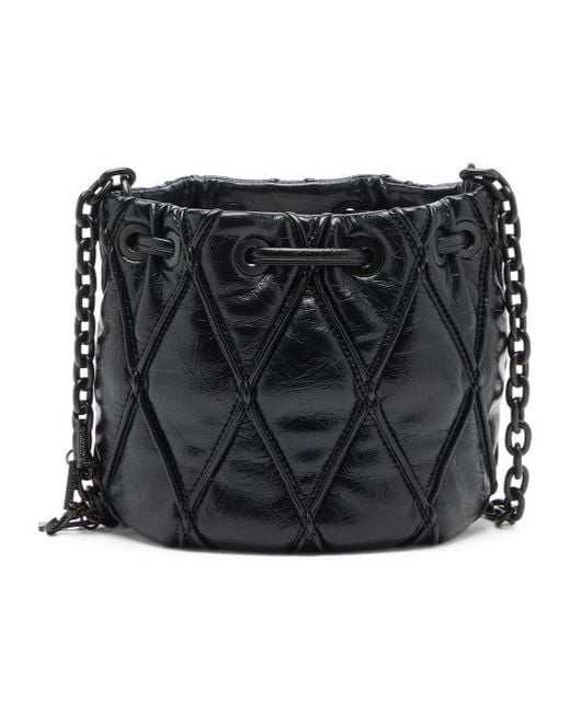 DIESEL Black Charm-D Diamond-Quilted Bucket Bag