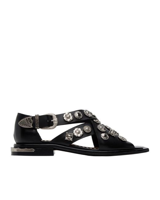 Toga Black Square Toe Flat Sandals