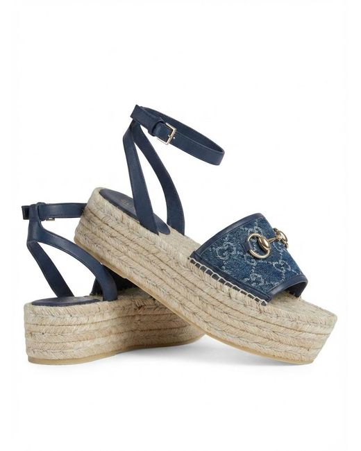 Gucci Blue Flatform Espadrille With Horsebit