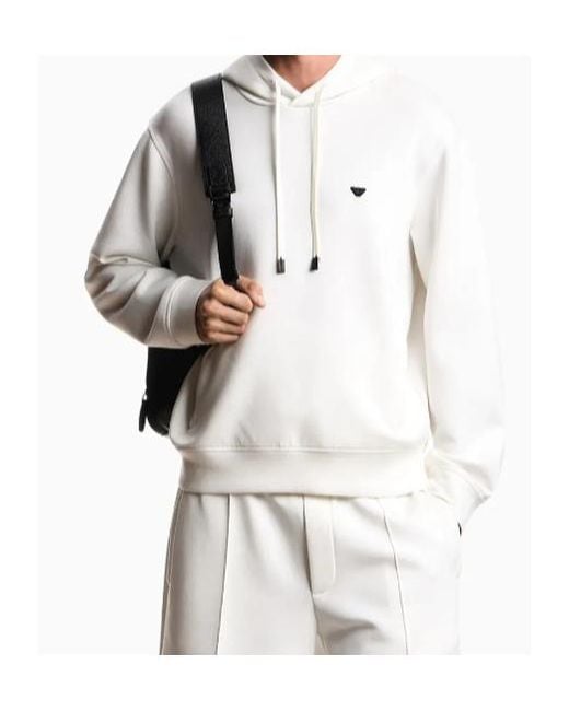 Emporio Armani White Logo-Patch Drawstring Hoodie for men