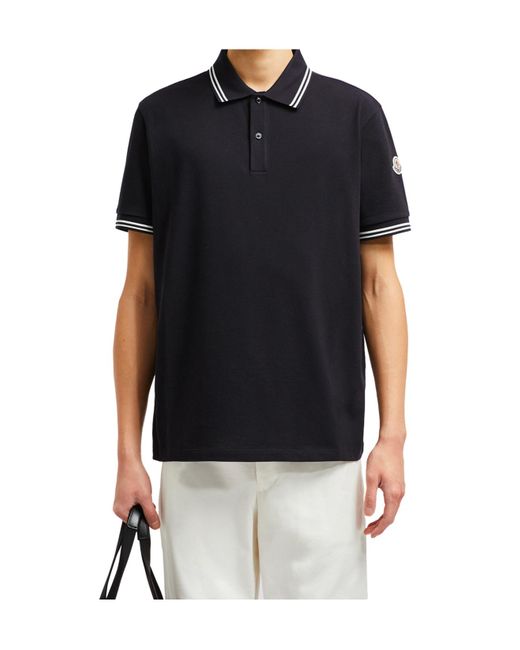 Moncler Black Logo Patch Short-Sleeved Polo Shirt for men