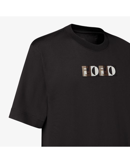 Fendi Black Logo Printed Crewneck T-Shirt for men
