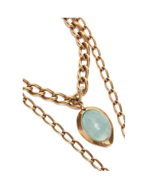 Ermanno Scervino Metallic Necklace With Double Chain And Semi-Precious Light Hard Stone