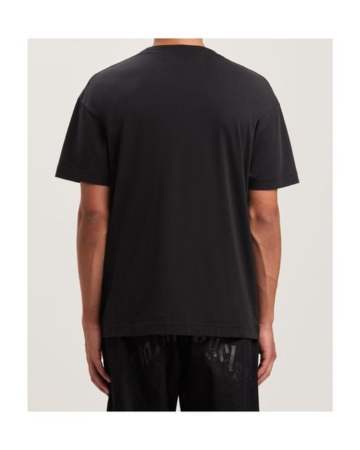 Palm Angels Black Curved Logo Printed Crewneck T-Shirt for men