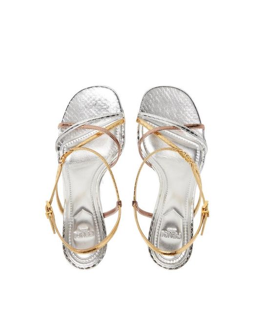 Fendi Metallic Ffold High-Heeled Strappy Sandals