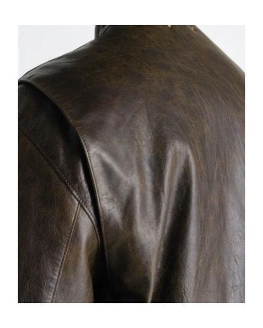 Lemaire Brown Zip-Up Biker Jacket for men