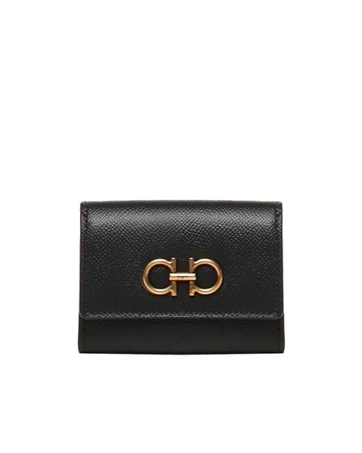 Ferragamo Black Ferragamo Gancini Plaque Tri-Fold Wallet