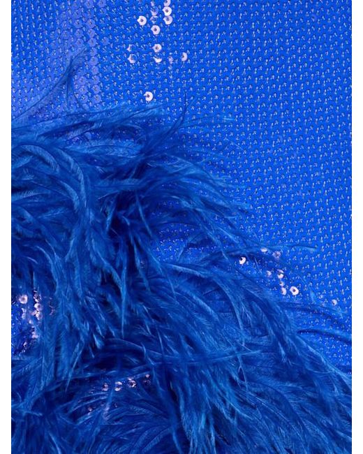 David Koma Blue Asymmetrical Skirt With Feather Details