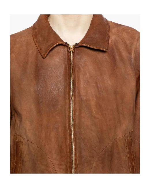 Visvim Brown Front Zipper Leather Jacket for men