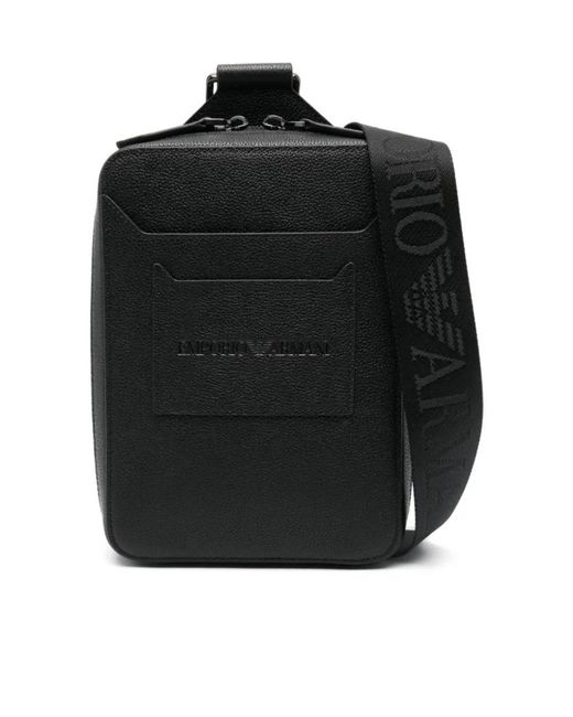 Emporio Armani Black Embossed Logo Shoulder Bag for men