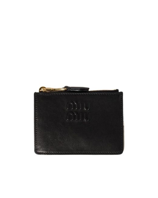 Miu Miu Nappa Leather Card Holder in Black | Lyst