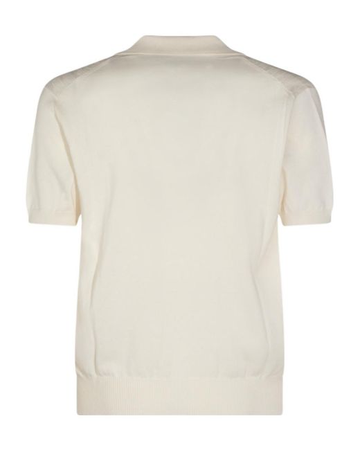 Canali White Textured Knit Polo Top for men
