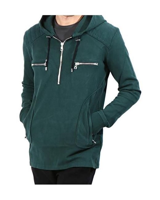 Balmain Green Zip-Up Hoodie T-Shirt for men