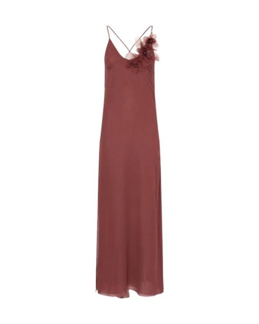 Blumarine Purple Georgette Long Dress W/ Flowers