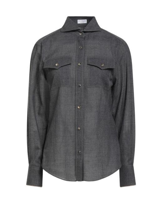 Brunello Cucinelli Gray Solid Colour Shirts Blouses