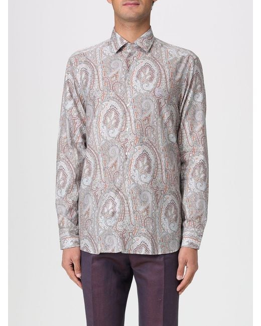 Etro Brown Floral Paisley Long-Sleeved Shirt for men