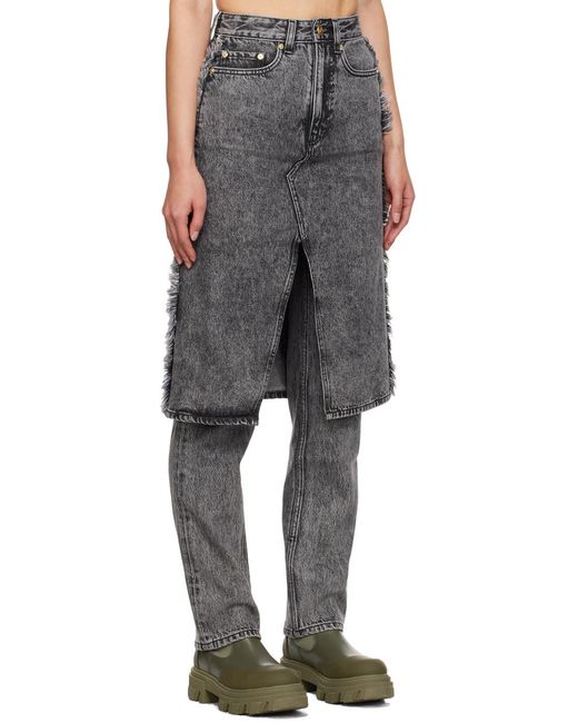 Ganni Gray Snow Washed Denim Skirt Jeans