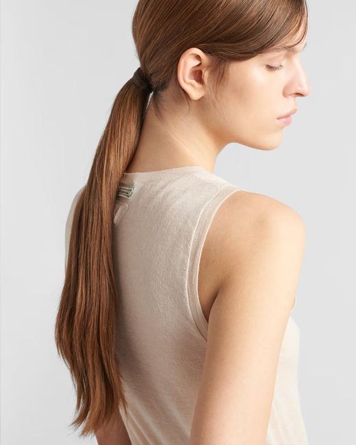 Prada Natural V-Neck Buttoned Tank Top