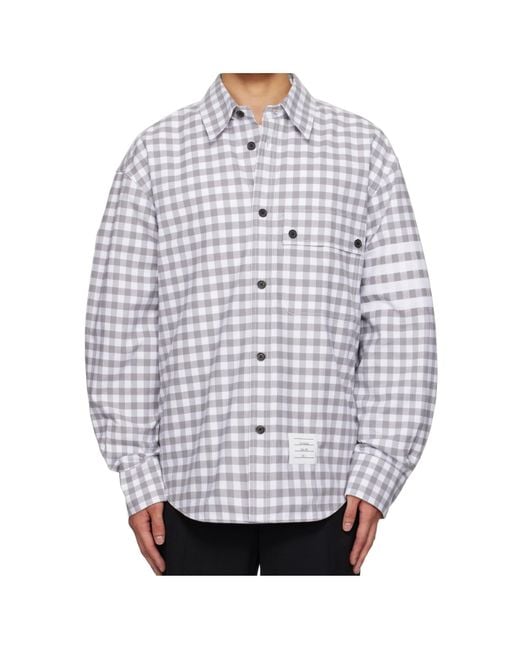 Thom Browne Gray Gingham-Pattern Shirt for men