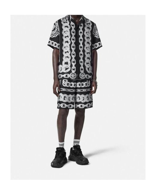 Versace Black Graphic-Printed Elasticated Waistband Track Shorts for men