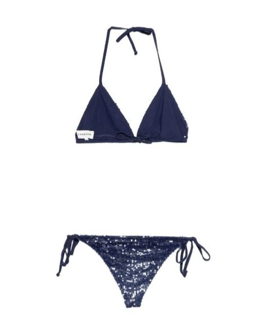P.A.R.O.S.H. Blue Triangle Halter Bikini Sequin Low Rise Set