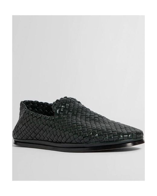 Bottega Veneta Black Intrecciato Motif Slip-On Shoes for men
