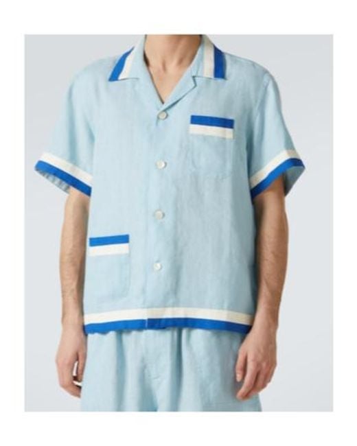 Bode Blue Seedling Stripe Linen Shirt for men