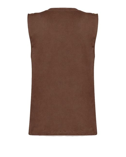 Blugirl Blumarine Brown Embellished V-Neck Top
