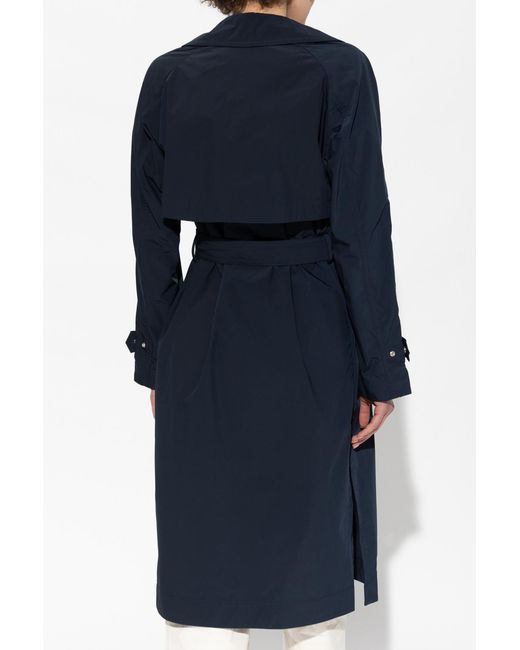 Woolrich Blue Belted Button-Up Trench Coat