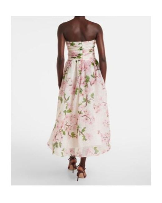 Oscar de la Renta Natural Floral Silk-Blend Organza Bustier Dress