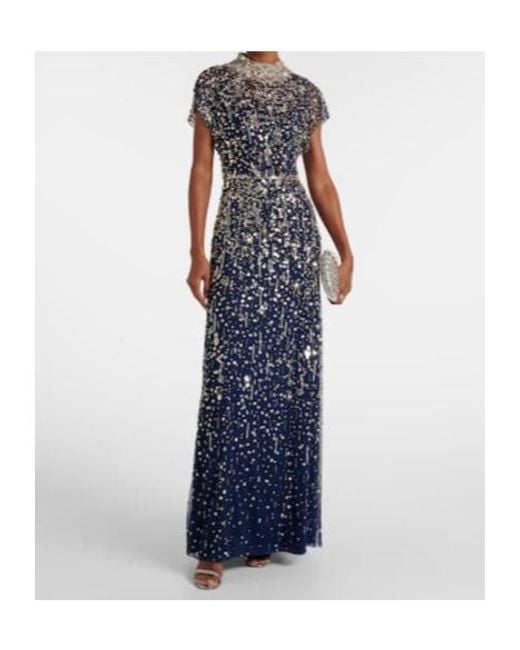 Jenny Packham Blue Sylvie Embellished Gown