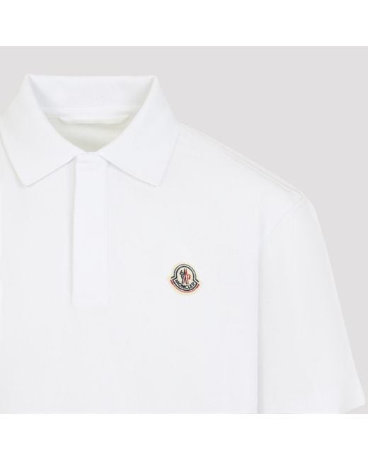 Moncler White Logo Patch Short-Sleeved Polo Shirt for men