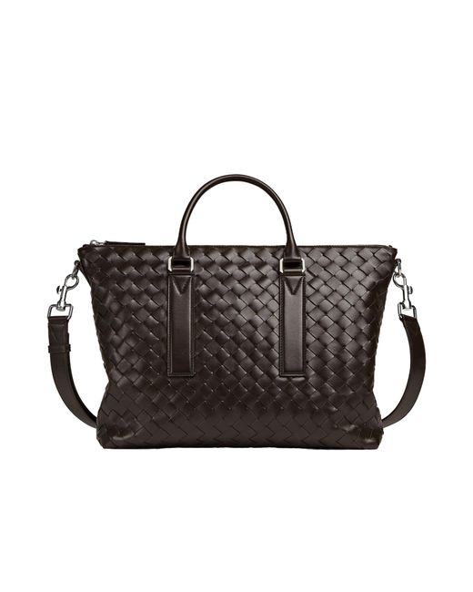 Bottega Veneta Black Intrecciato Zipped Briefcase for men