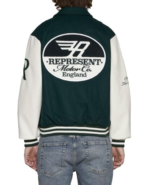 Represent Green Panelled Bomber Jacket for men