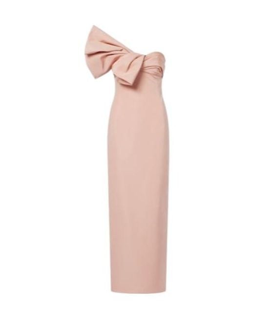 Oscar de la Renta Pink Bow-Detail Draped Silk Faille Gown