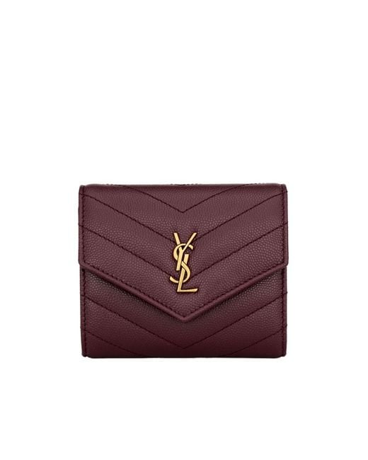 Saint Laurent Purple Le Cassandre Grained Leather Multi-Fold Wallet