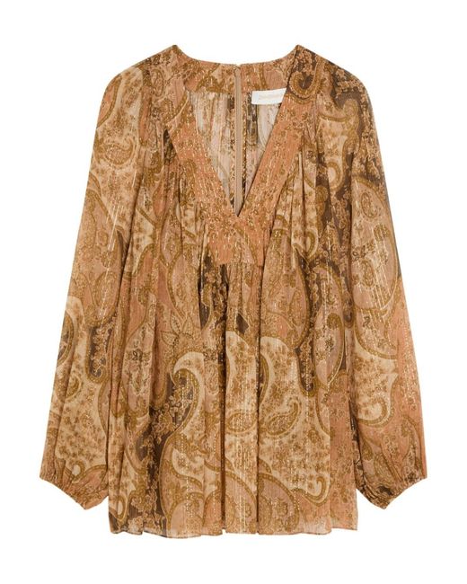 Zimmermann Brown Carousel Metallic Silk Top