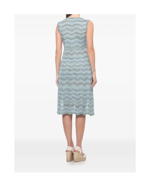D.exterior Blue Chevron-Knit Metallic-Thread Midi Dress