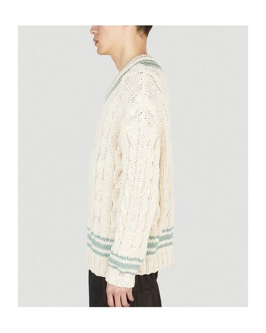 Visvim White Cable-Knit V-Neck Jumper for men