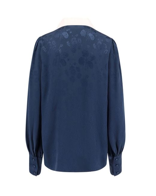 Valentino Blue Floral Patterned Button-Up Top