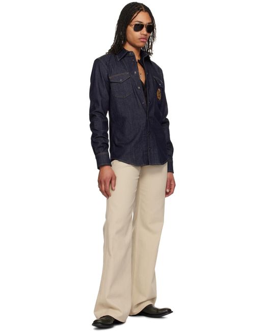 Dolce & Gabbana Blue Heraldic Emblem Denim Shirt for men