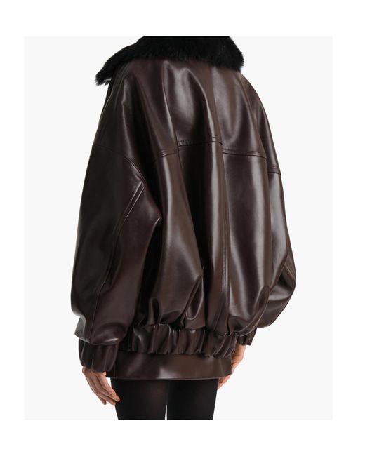 Khaite Black Daemon Oversized Leather Jacket With Shearling Collar