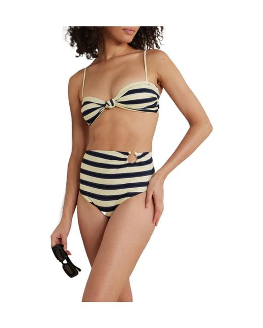 Johanna Ortiz Blue Marinera Embellished Striped Recycled Bikini Briefs
