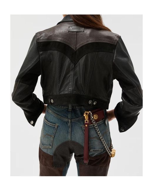 Versace Black Slim Leather Patchwork Jacket